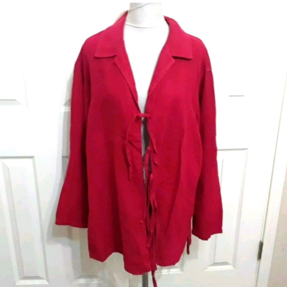 Click Color Me Cotton Red Tie Front Linen Jacket